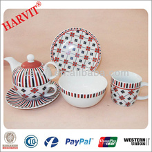 Diseño geométrico moderno Líneas negras y rojas de los sistemas de té de la etiqueta / China Fabricantes de la vajilla Tazón de la porcelana de la taza de la taza /